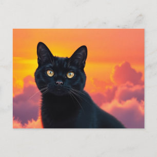 Schwarze Katzensilhouette bei Sonnenuntergang Post Postkarte