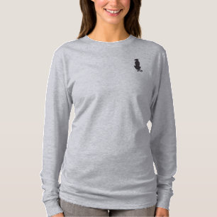 Schwarze Katzensilhouette Frauen grau langärmliges T-Shirt