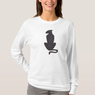 Schwarze Katzensilhouette Frauen weißes Langarmshi T-Shirt