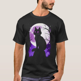 Schwarze Katzensilhouette Vollmond Halloween Einfa T-Shirt