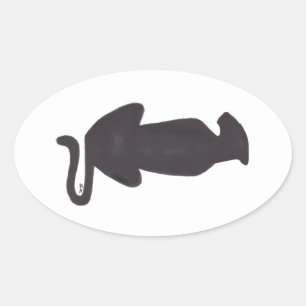 Schwarze Katzensilhouette weißer ovaler Aufkleber
