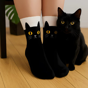 Schwarze Katzensocken Geschenk für Katzenliebhaber Socken