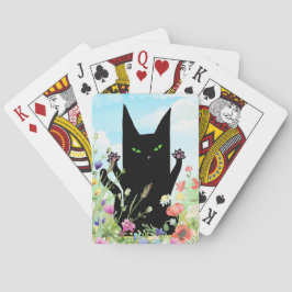 Schwarze Katzenspringeritis: Kitty und Blumen Spielkarten