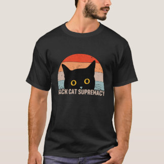 Schwarze Katzensuprematie Retro-Sonnenuntergang Sc T-Shirt