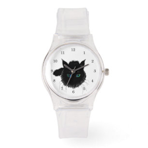 Schwarze Katzenuhr Armbanduhr