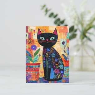 Schwarze Katzenvolkskunst Postkarte