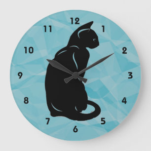 Schwarze Katzenwanduhr Große Wanduhr