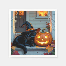 Schwarze Katzenzucht auf KürbisHalloween Serviette