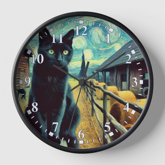 Schwarze Katzenzucht-Uhr Uhr (Vorderseite)