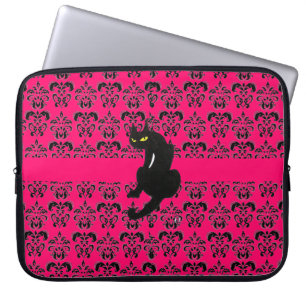 SCHWARZE KATZKATZE schwarz-rosa Fuchsie Laptopschutzhülle