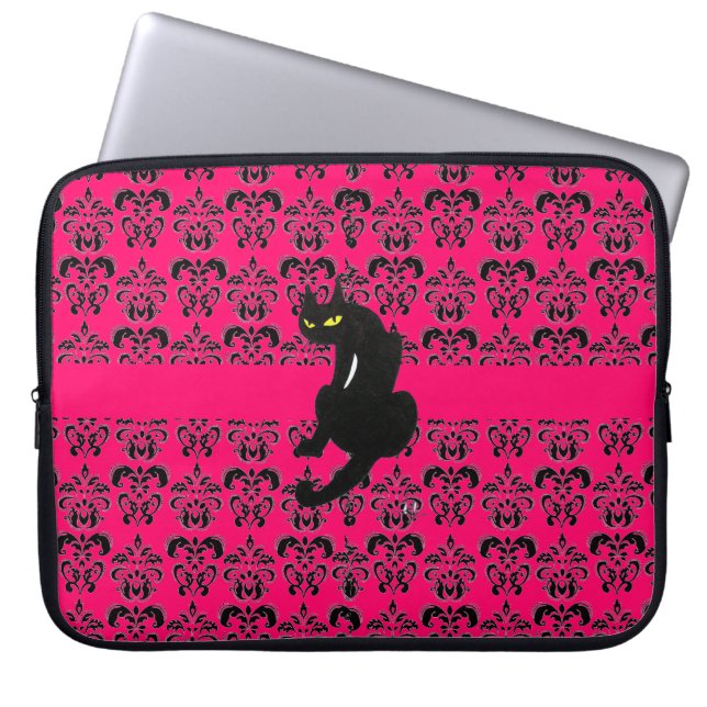 SCHWARZE KATZKATZE schwarz-rosa Fuchsie Laptopschutzhülle (Vorderseite)