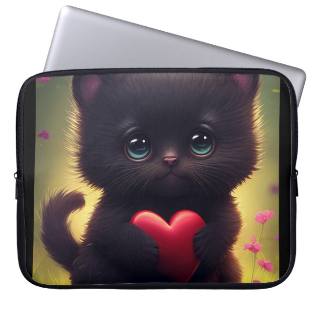 SCHWARZE KATZKUNSTLAPTOP-SLEEVE LAPTOPSCHUTZHÜLLE (Vorderseite)