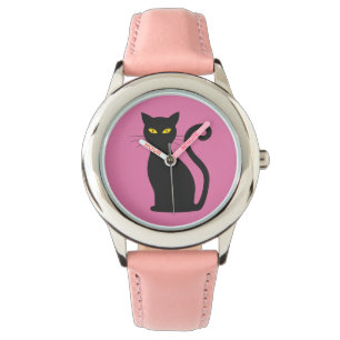 SCHWARZE KATZPINK-MÄDCHEN SCHREIBEN ARMBANDUHR