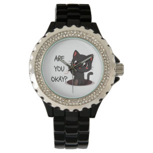 Schwarze Kawaii-Katzen-Armbanduhr Armbanduhr