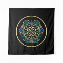 Schwarze keltische Knoten-Mandala-Wand-Tapisserie