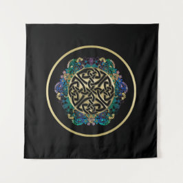 Schwarze keltische Knoten-Mandala-Wand-Tapisserie Wandteppich