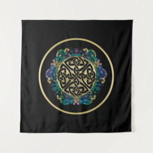 Schwarze keltische Knoten-Mandala-Wand-Tapisserie Wandteppich