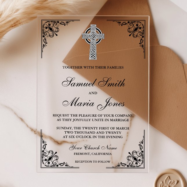 Schwarze keltische Kreuz-Hochzeit Acryleinladungen (Von Creator hochgeladen)