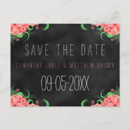 Schwarze Khalbrett Pink Floral Save the Date Karte