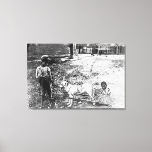Schwarze Kinder mit Hund Gezeichnet Kunstfoto Leinwanddruck