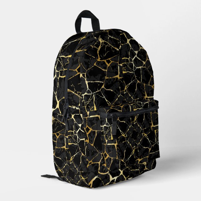 Schwarze Kintsugi-Goldader  Bedruckter Rucksack (Rückseitige Ecke links)