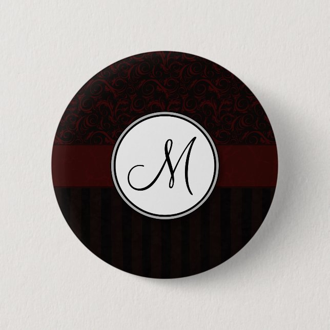 Schwarze Kirschblüten-Muster mit Monogramm Button (Vorderseite)