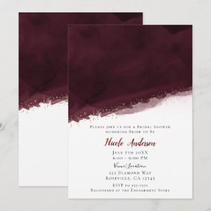 Schwarze Kirsche Aquarell Gold Moderne Brautparty Einladung