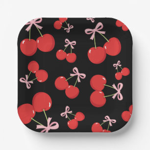 Schwarze Kirschen Rosa Schleife Kokette Geburtstag Pappteller