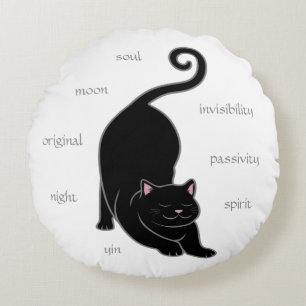Schwarze Kitty Cat Yoga & Editierbarer Text Runder Rundes Kissen