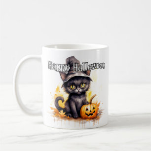 Schwarze Kitty Katze Frohes Halloween Kaffeetasse