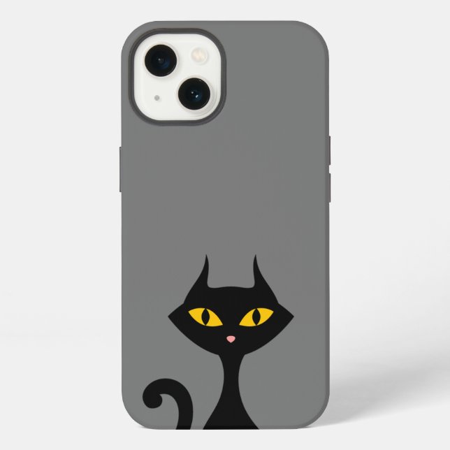 Schwarze Kitty-Katze mit grauem Hintergrund  iPhone Hülle (Rückseite)