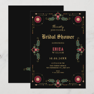 Schwarze klassische florale Brautparty Einladung