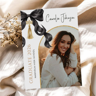 Schwarze Koketten-Schleife Foto 2026 Abschlussfeie Einladung