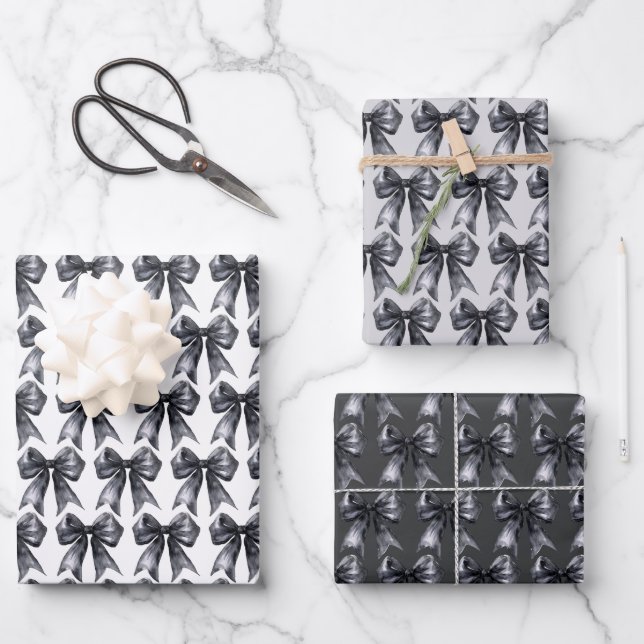 Schwarze Koketten-Schleife Geschenkpapier Set (Vorderseite)
