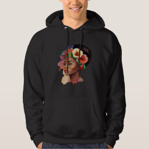 Schwarze Königin Afro Nubische Göttin mit Blumen   Hoodie