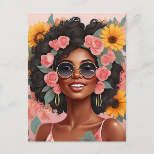 Schwarze Königin, floral afro melanin Blume Liebe Postkarte