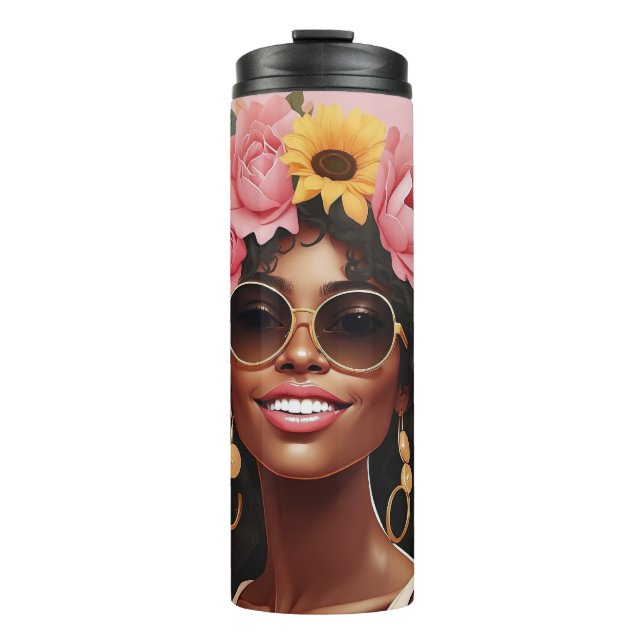 Schwarze Königin, floral afro melanin Blume Liebe Thermosbecher