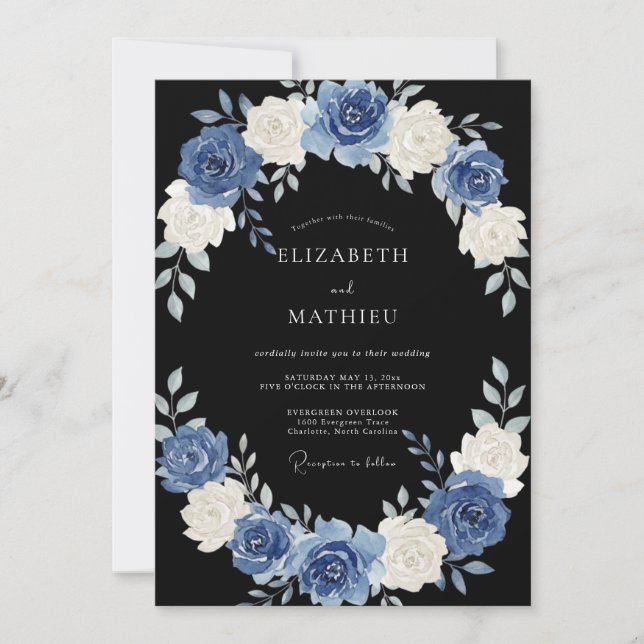 Schwarze königliche Abendhochzeit Einladung (Vorderseite)