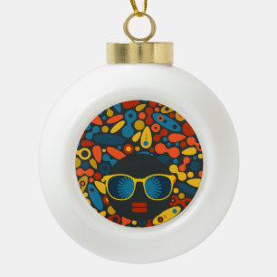 Schwarze Kopf Frau #1 Keramik Kugel-Ornament