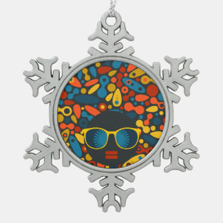 Schwarze Kopf Frau #1 Schneeflocken Zinn-Ornament