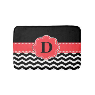 Schwarze korallenrote Zickzack Wolldecke Badematte