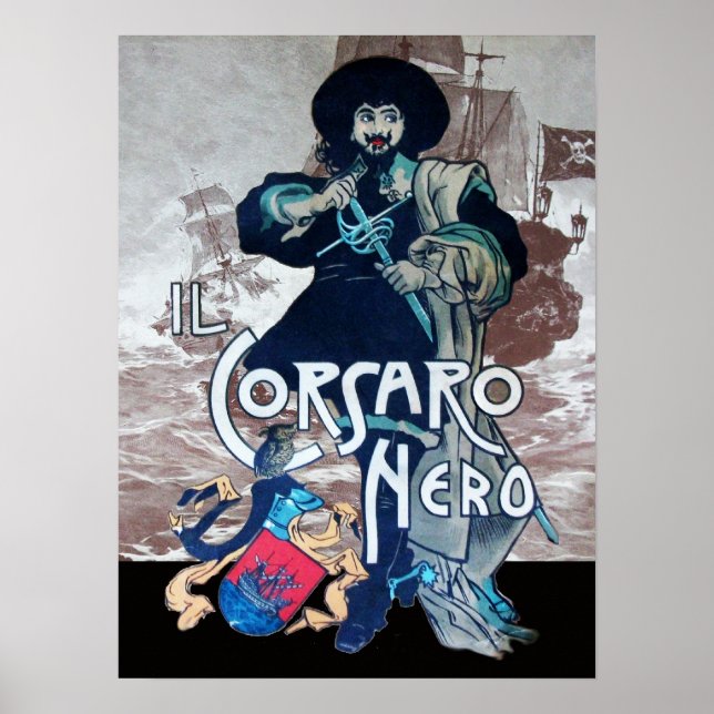 SCHWARZE KORSAIR/Piratenschiff in Sepia Poster (Vorne)