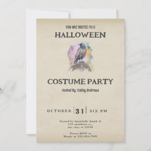 Schwarze Krähe mit Pastellakzenten Vintage Hallowe Einladung
