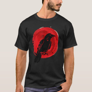 Schwarze Krähe Okkult Japan Gothic Rabe Vogel Rote T-Shirt
