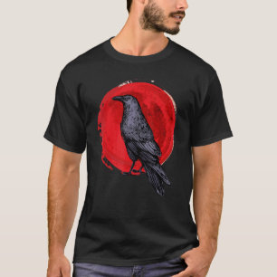 Schwarze Krähe Okkult Japan Gothic Rabe Vogel Rote T-Shirt