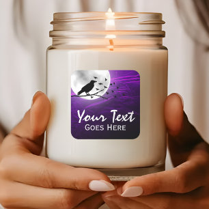 Schwarze Krähe Rabe Silhouette auf Mond Edgy Gothi Quadratischer Aufkleber