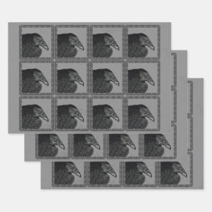 Schwarze Krähen Verzierter Schwarzer Rahmen auf Gr Geschenkpapier Set