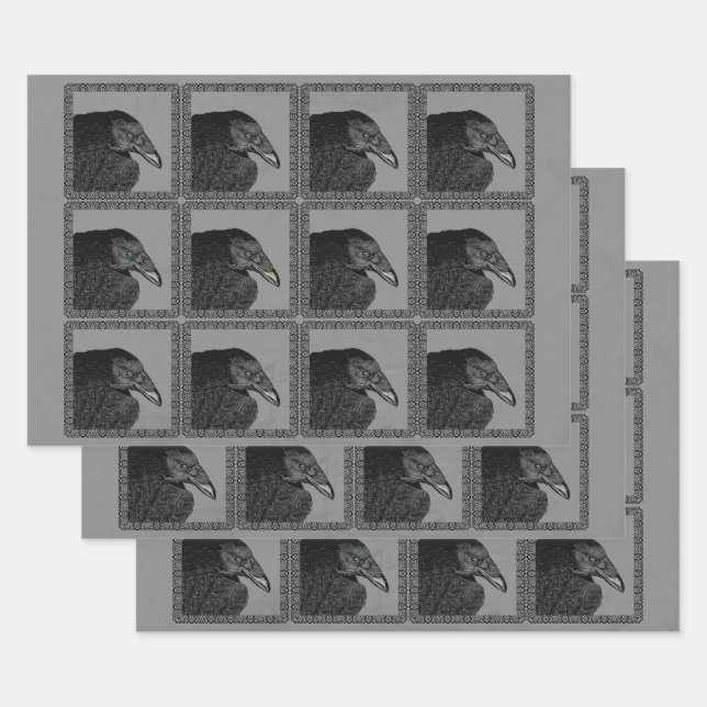 Schwarze Krähen Verzierter Schwarzer Rahmen auf Gr Geschenkpapier Set (Set)