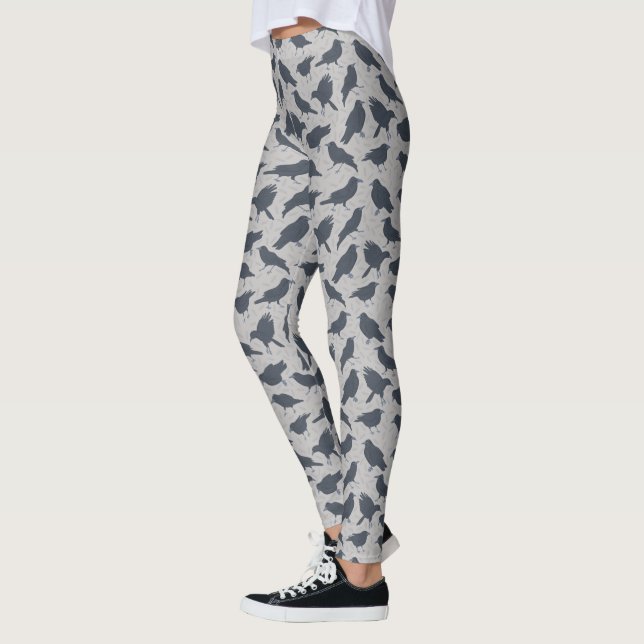 Schwarze Krähen Vögel Grau Gemustert Leggings (Links)