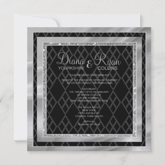 Schwarze Krawatte Diamond Einladung (Rückseite)